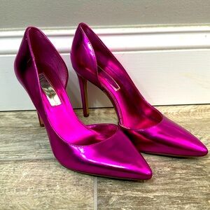 Hot Pink metallic pumps